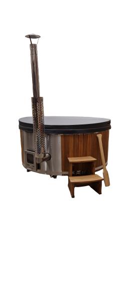 Hot Tub Fiberglass mit inkl/Holzofen und Luxusausstattung, Thermo Deckel, LED Lichter